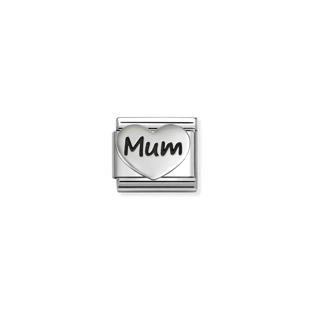 Mum in Raised Heart Link | Silver