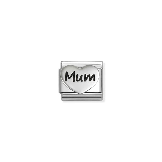 Mum in Raised Heart Link | Silver