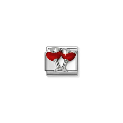 Red Wine Glasses Link | Silver & Enamel