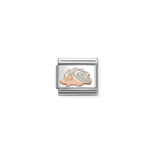 Glitter Silver Hedgehog Link | 9K Rose Gold & Enamel