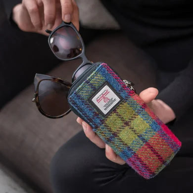 Harris Tweed Double Glasses Sleeve | Blue & Pink Check