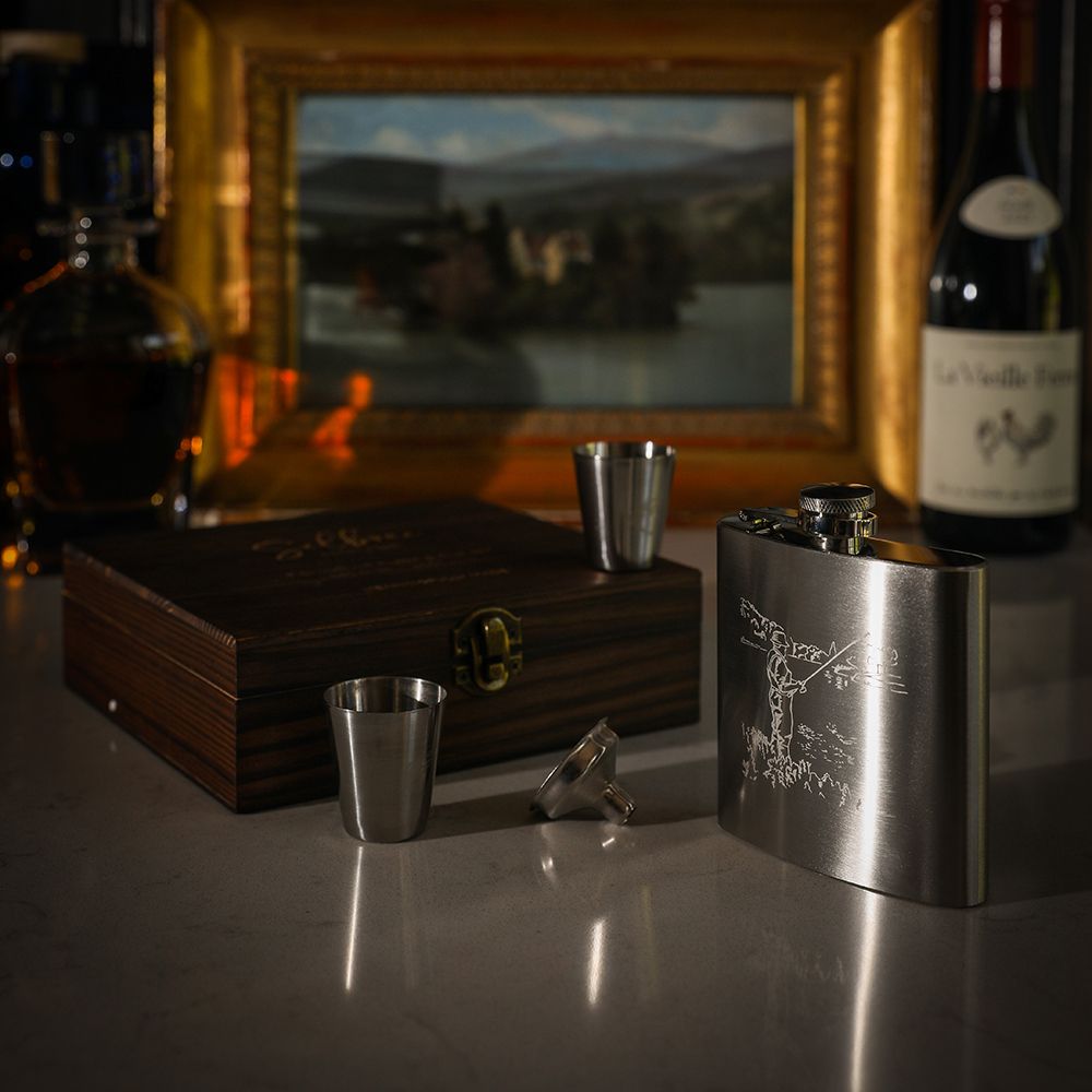 Hip Flask & Cup Set - Fishing