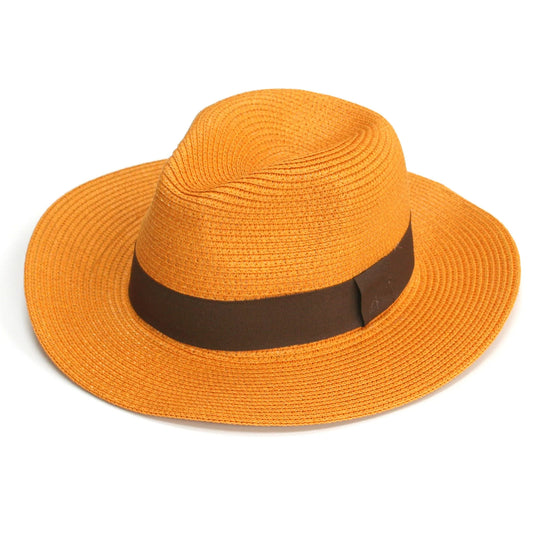 Mustard Foldable Hat with Brown Ribbon