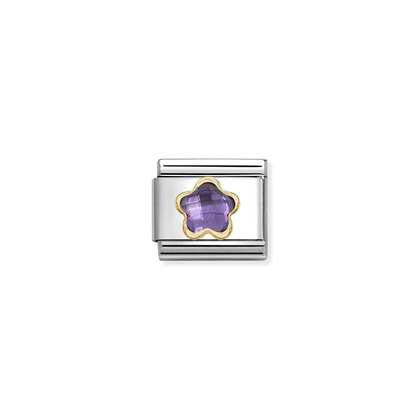 Purple Flower CZ Link | 18K Gold