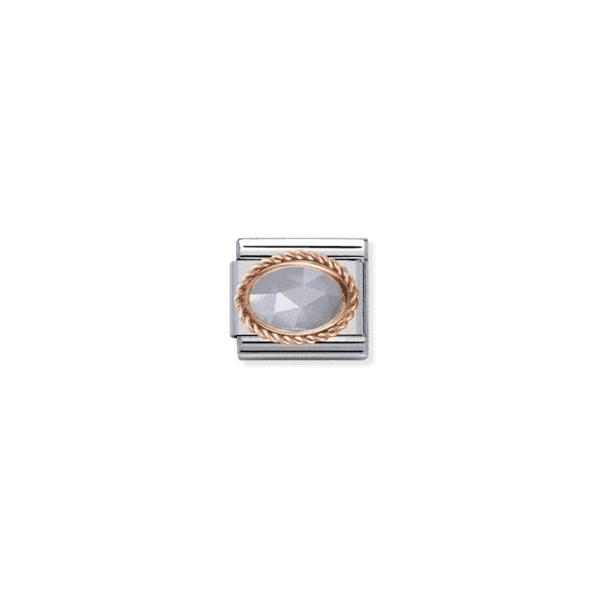 Milky Bandaged Agate Oval Charm - 9K Rose Gold