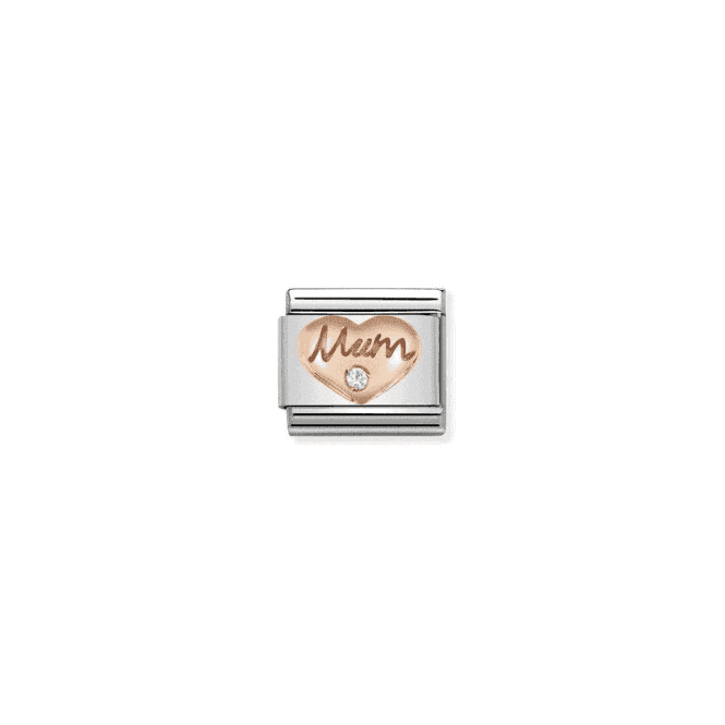Mum in Heart Charm - 9K Rose Gold and CZ