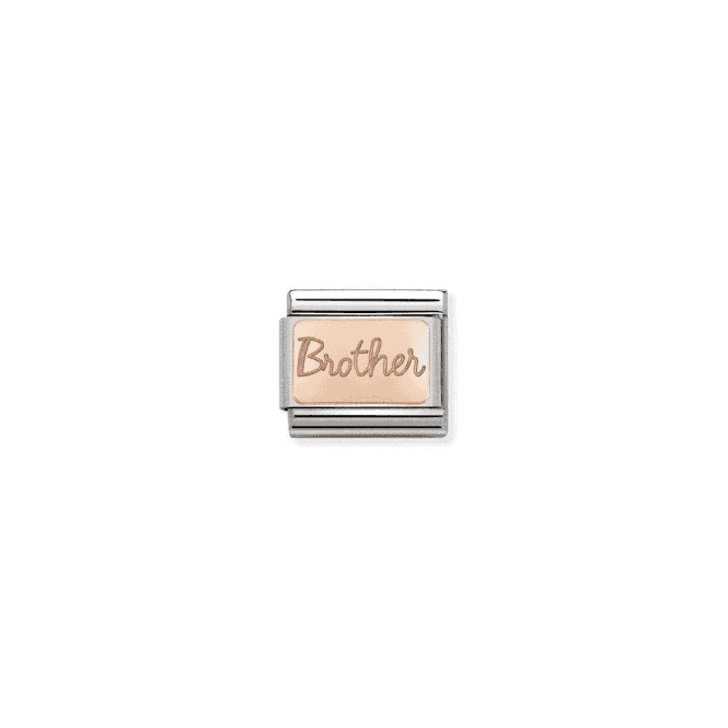 Brother Engraved Charm - 9K Rose Gold & CZ