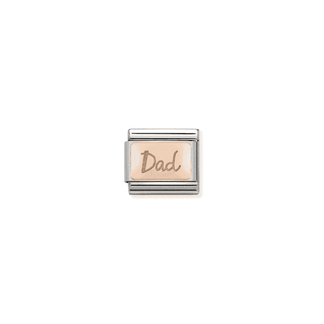 Dad Engraved Charm - 9K Rose Gold & CZ