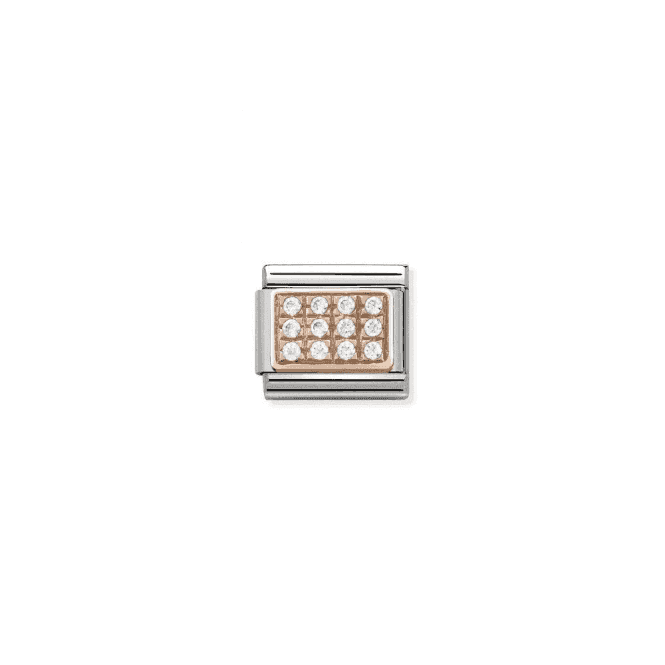 White Pave Charm - 9K Rose Gold and CZ