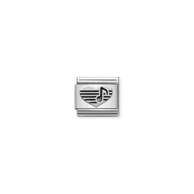 Heart with Musical Note Charm - Silver
