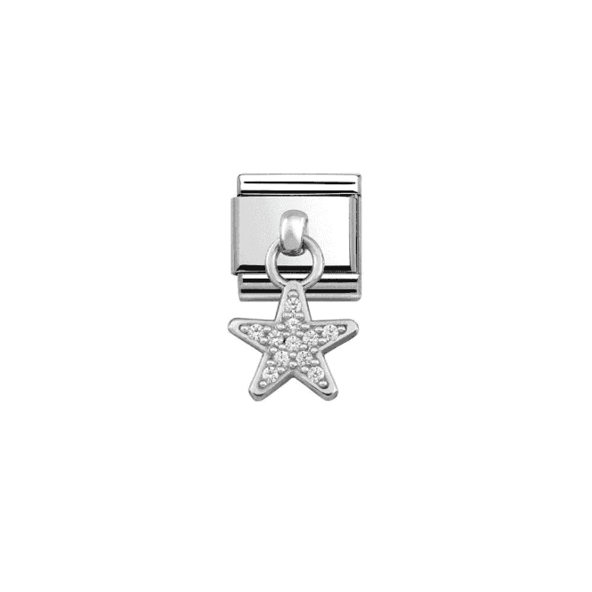 Star Drop Charm - Silver and CZ