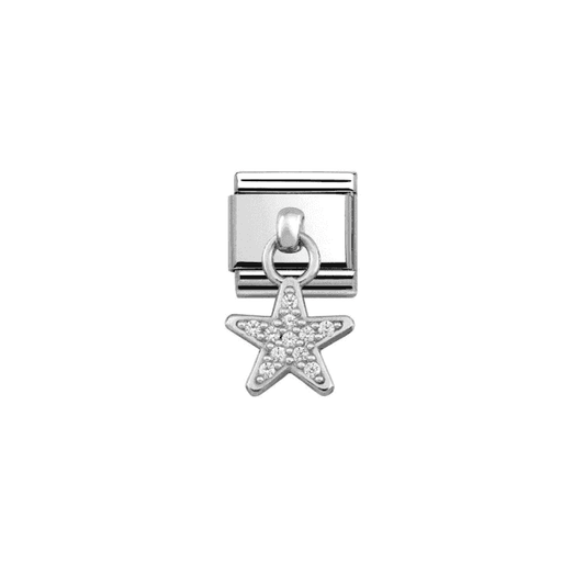 Star Drop Charm - Silver and CZ