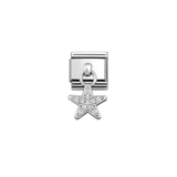 Star Drop Charm - Silver and CZ