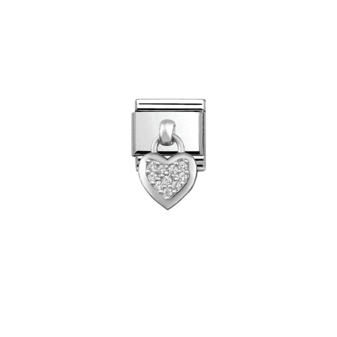 Heart Drop Charm - Silver and CZ