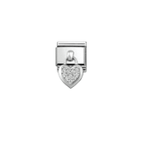 Heart Drop Charm - Silver and CZ