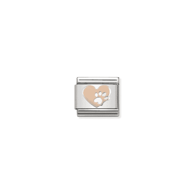 Heart with Paw Print Charm - 9K Rose Gold