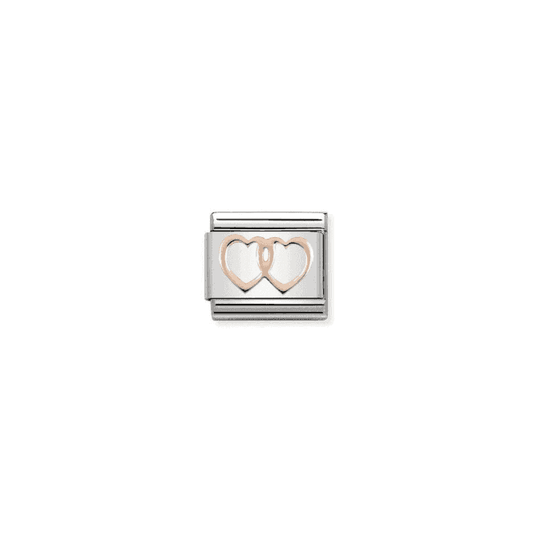 Double Heart Outline Charm - 9K Rose Gold