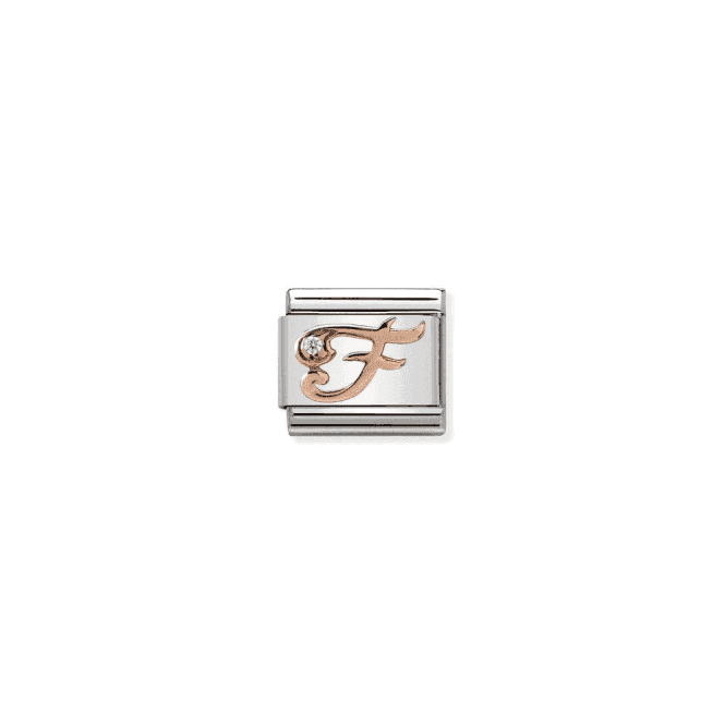 F Charm - 9K Rose Gold and CZ