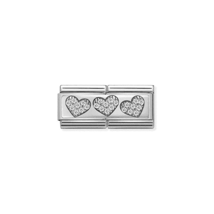 3 Hearts Double Charm - Silver and CZ