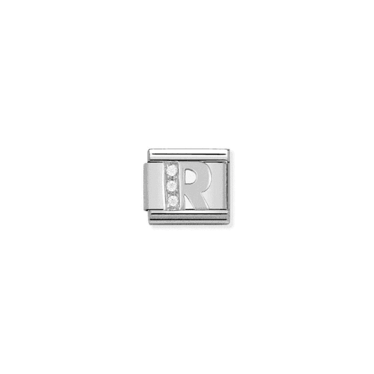 R Letter Charm - Silver-CZ