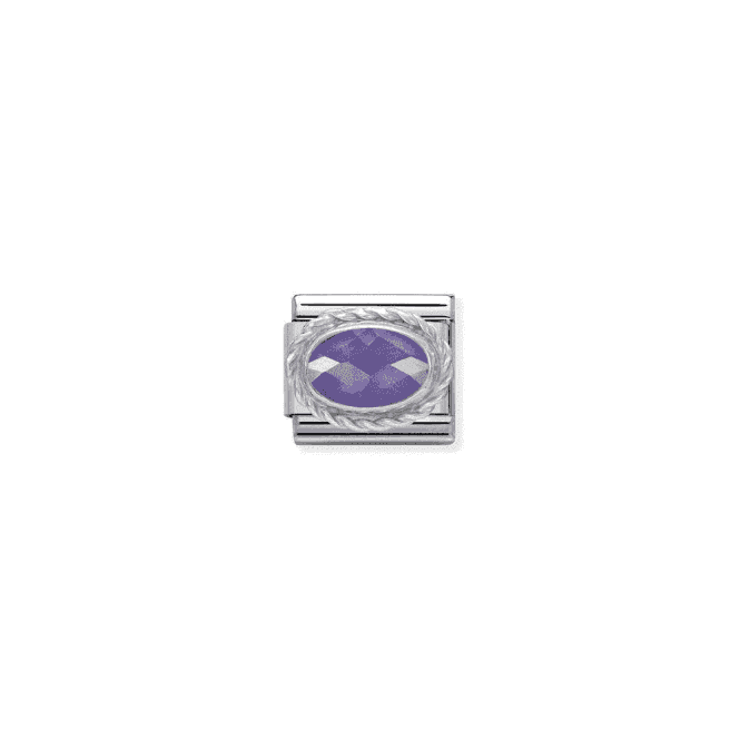 Purple CZ Oval Charm - Silver