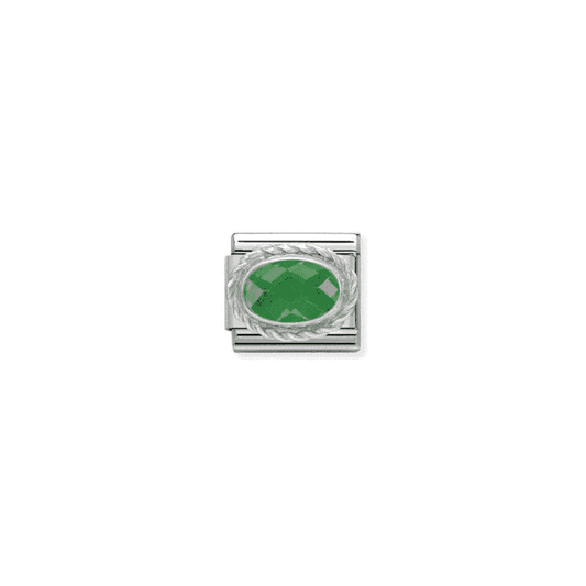 Green CZ Oval Charm - Silver-CZ