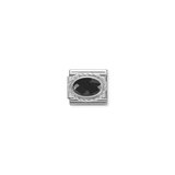 Black CZ Oval Charm - Silver-CZ
