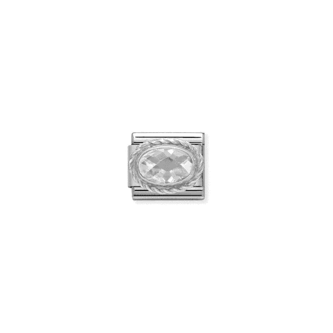 White CZ Oval Charm - Silver