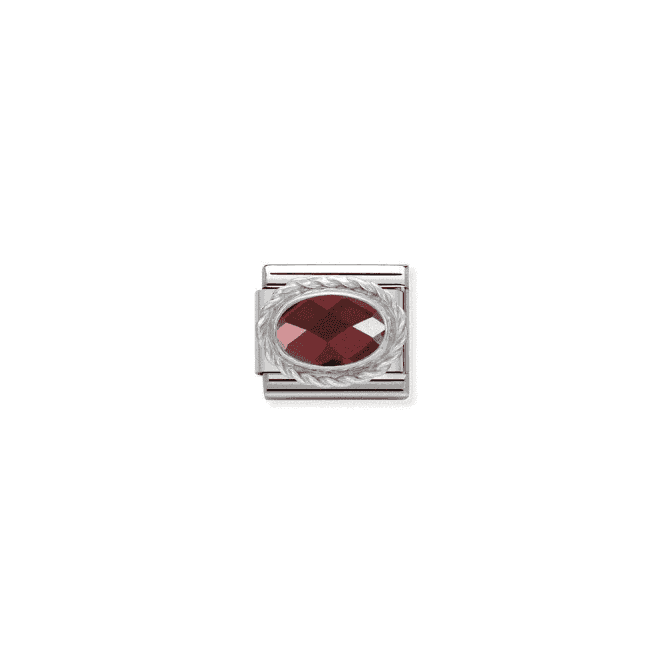 Red CZ Oval Charm - Silver