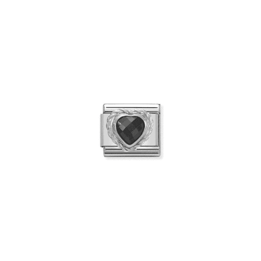 Black CZ Heart Charm - Silver-CZ