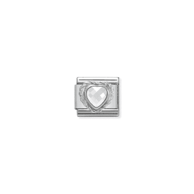White CZ Heart Charm - Silver and CZ