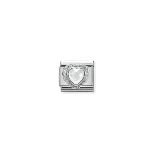 White CZ Heart Charm - Silver and CZ