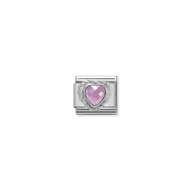 Pink CZ Heart Charm - Silver