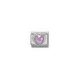 Pink CZ Heart Charm - Silver