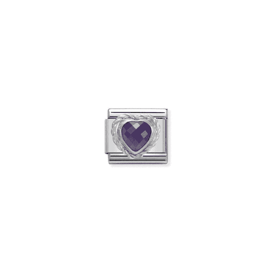 Purple CZ Heart Charm - Silver and CZ