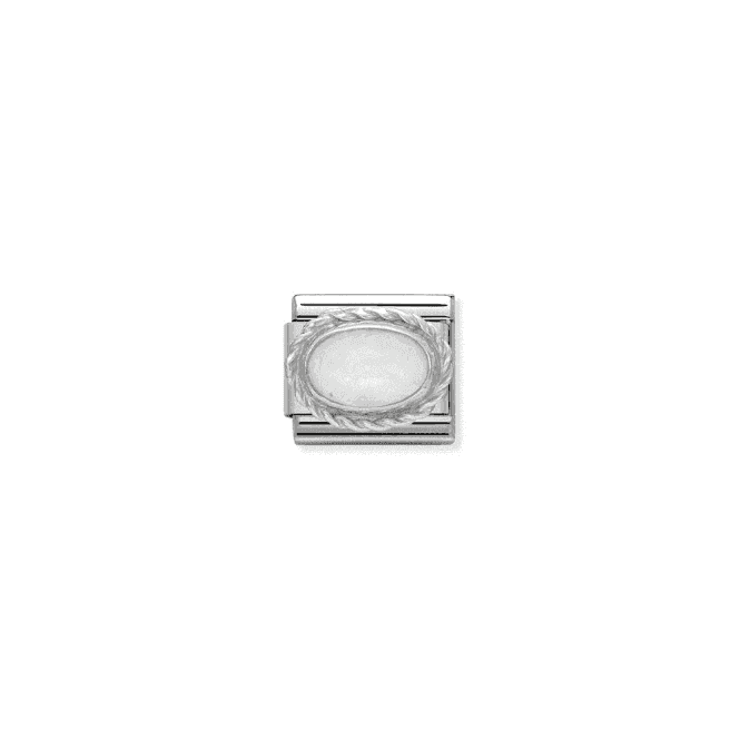 White Opal Oval Charm - Silver