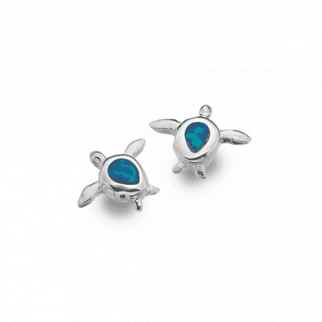 Blue Synthetic Opal Turtle Stud Earrings