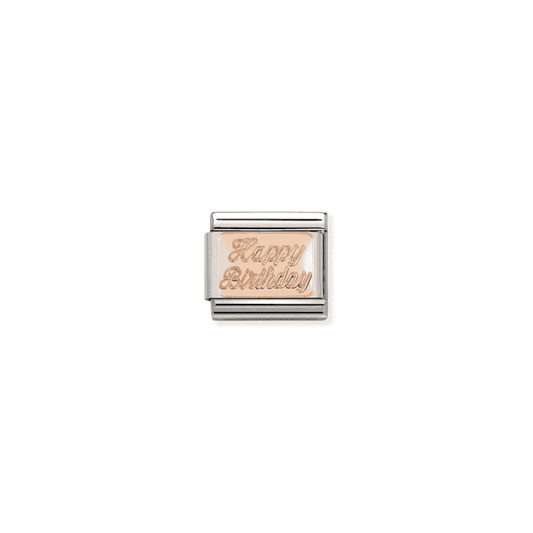 Happy Birthday Engraved Charm - 9K Rose Gold