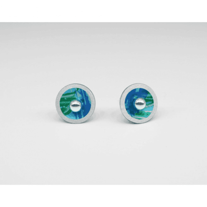 Brushed Green Concave Dome Stud Earrings