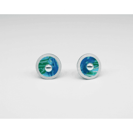 Brushed Green Concave Dome Stud Earrings