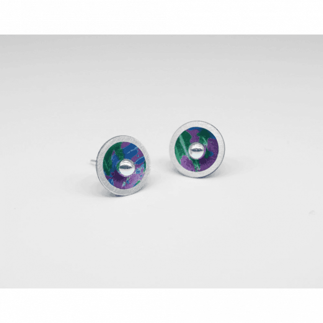 Brushed Violet Concave Dome Stud Earrings