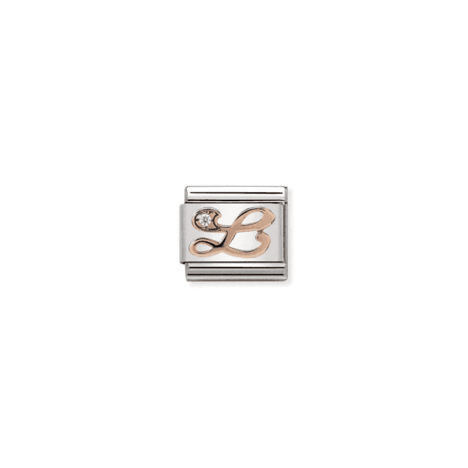L Charm - 9K Rose Gold and CZ