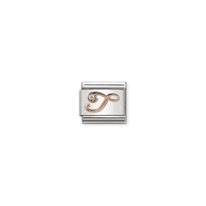 T Charm - 9K Rose Gold and CZ