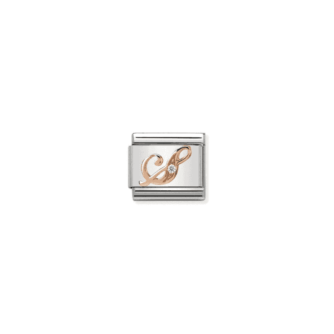S Charm - 9K Rose Gold and CZ