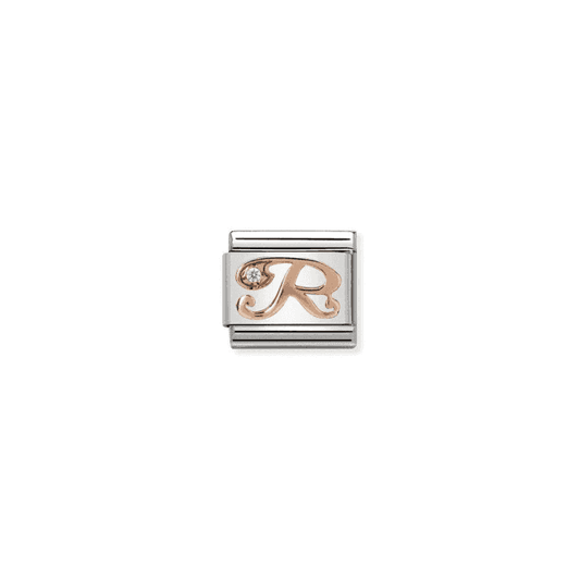 R Charm - 9K Rose Gold and CZ