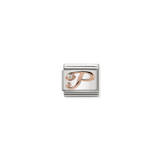 P Charm - 9K Rose Gold and CZ