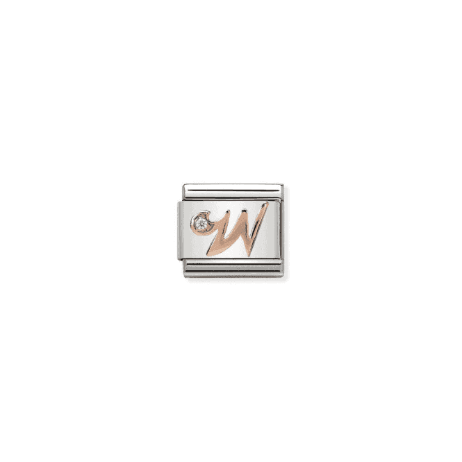 W Charm - 9K Rose Gold and CZ