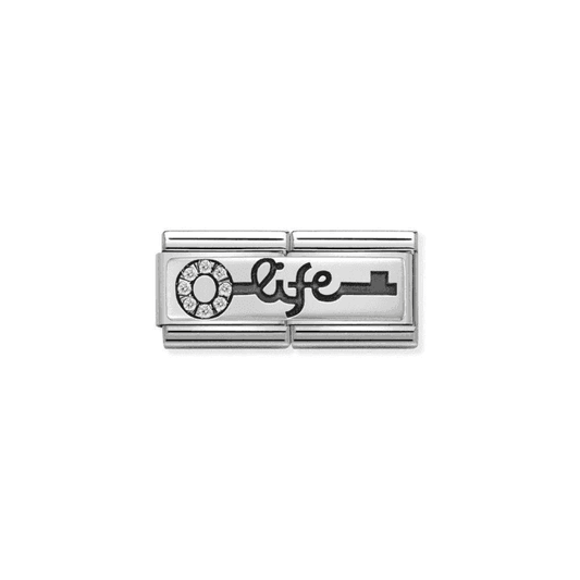 Life Key Double Charm - Silver and CZ