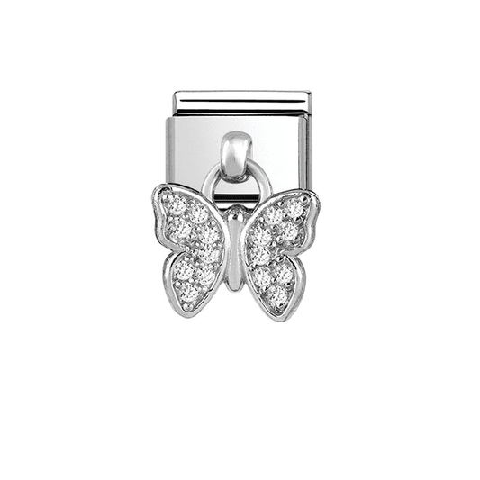 Butterfly Silver & CZ Drop Charm