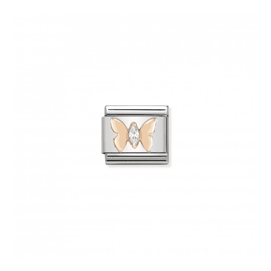 White CZ Butterfly Charm - 9K Rose Gold & CZ